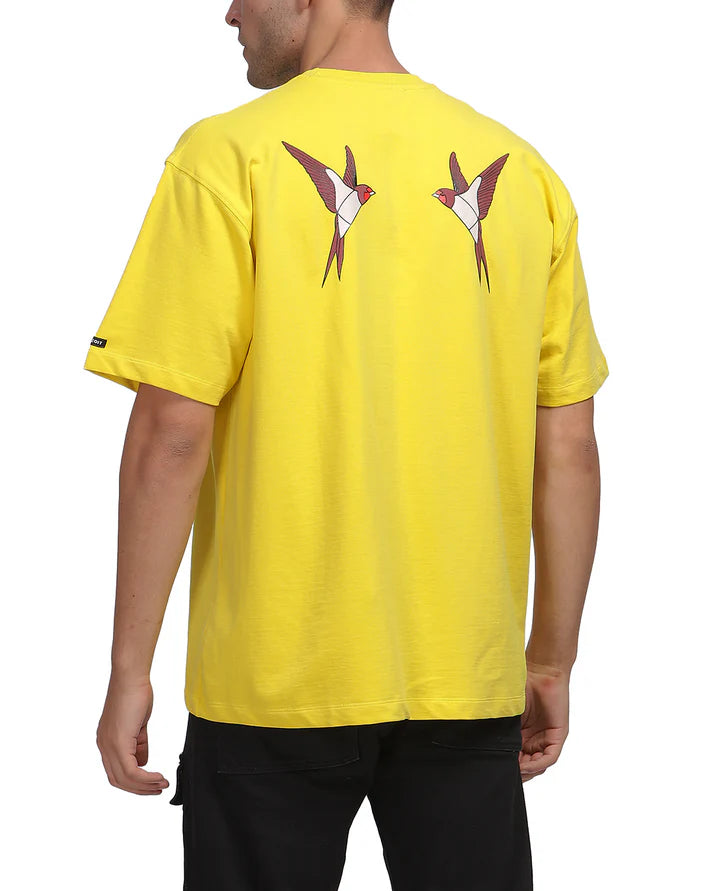This Humming 2.0 Oversized Tee (Yellow) is a 240GSM cotton oversized tee featuring a distinct sparrow design that stands out with textured detail, available at Cop Underdog In-store and ready to ship.