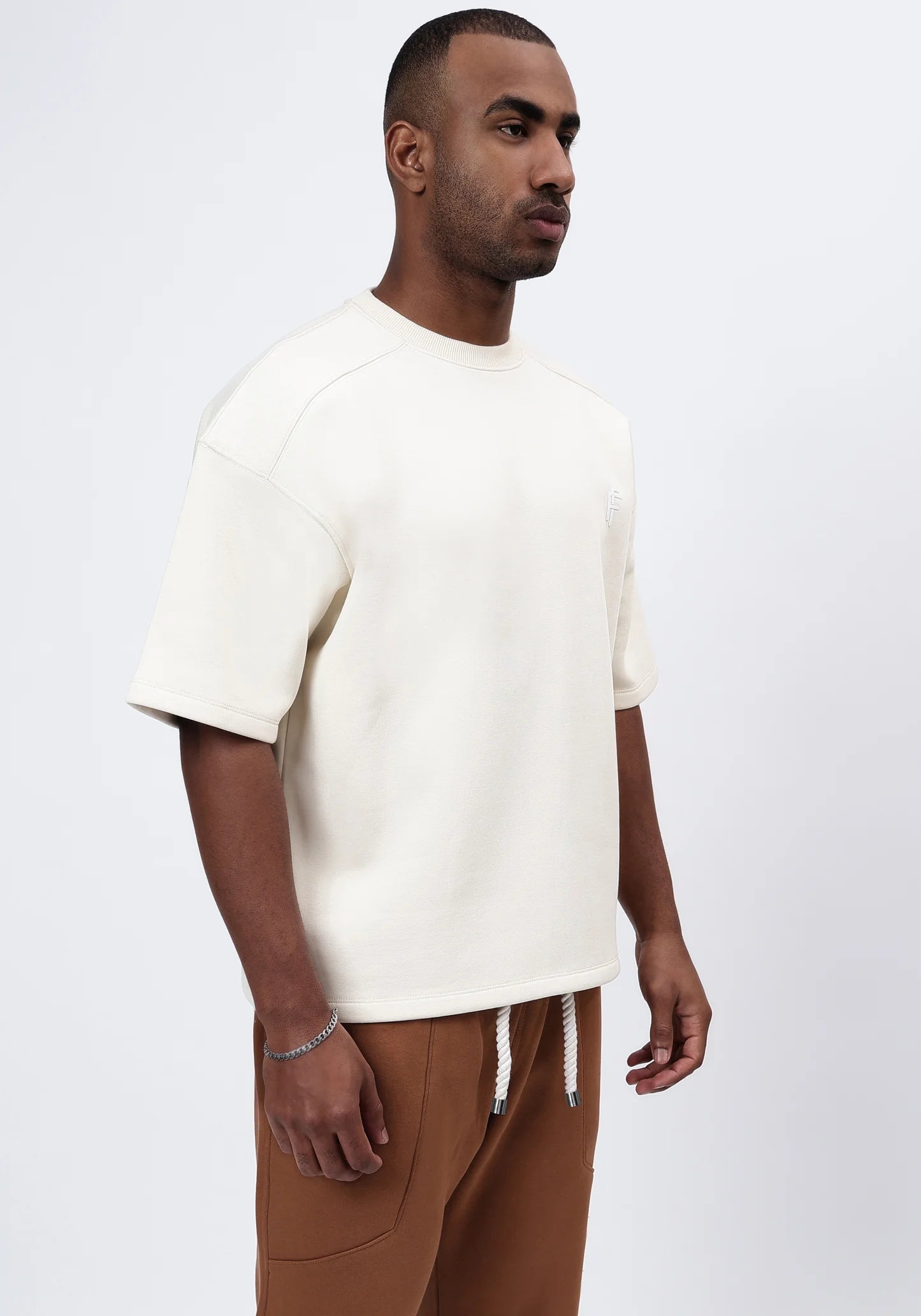 Heavyweight Oversized Crewneck With Monogram 'Vanilla Creme'