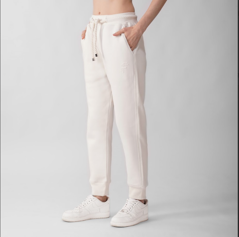 Cotton Fleece Jogging Trousers 'Pearl White'