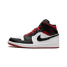 The red upper of the Air Jordan 1 Mid Gym Red Black Toe contrasts with the black toe box, collar, and Swoosh. Both durability and an opulent feel are provided by its superior leather structure, available at Cop Underdog In-store and ready to ship.